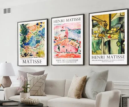 Matisse trilogy of exhibition posters, three coordinated cut-out designs in bold vivid colour