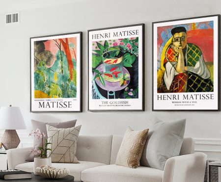 Matisse split-panel exhibition posters, bold cut-out motifs spread across coordinated panels