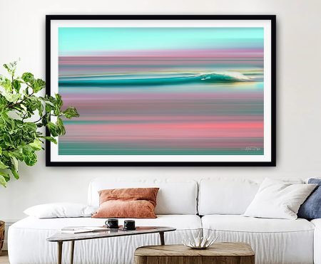 Colourful abstract seascape of sweeping blue curves
