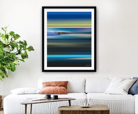 Vibrant Deep Blue Break neon seascape framed print in deep blue