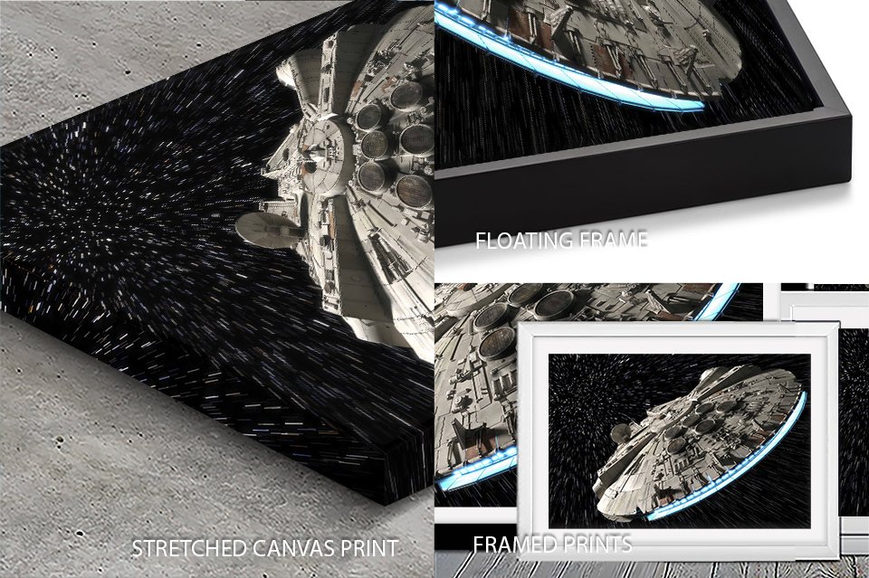 Millennium Falcon art print, the iconic starship among the stars