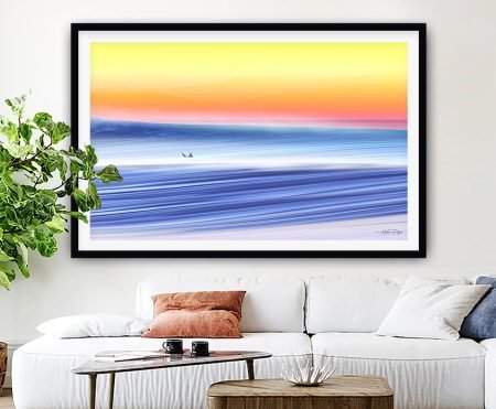 Abstract Morning Glow seascape framed print in warm morning light