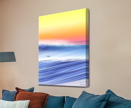Abstract Morning Glow surf seascape in warm morning light on canvas