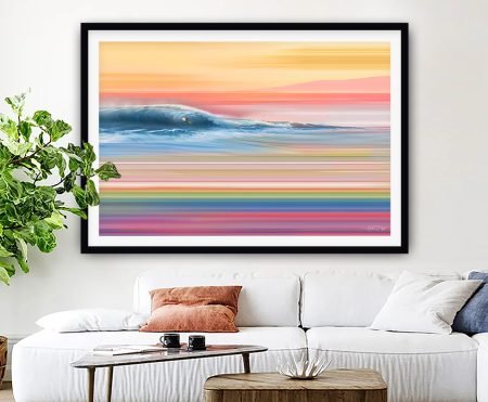Neon Tides abstract seascape with vivid neon waves in a frame