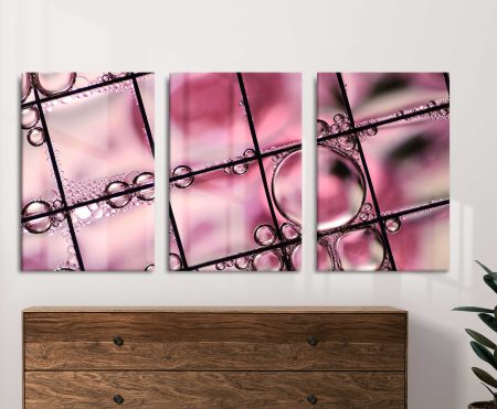 Pink Bubbles Triptych canvas print, three panels of macro bubble photography in soft pink tones