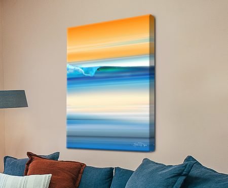 Neon Tides abstract seascape with vivid tangerine and neon waves on canvas