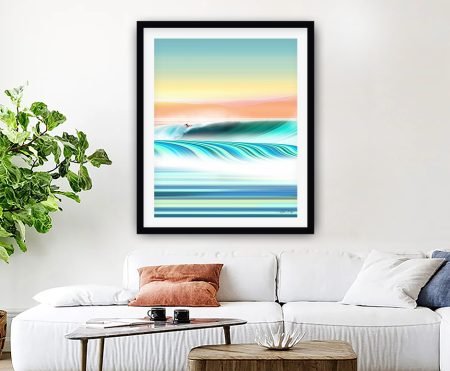 Vibrant Wave Symphony neon seascape framed print in luminous blues