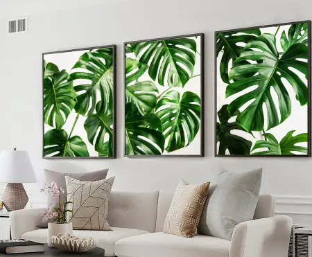 Monstera Tropical Trypich Art 3 on canvas, a expansive multi-panel composition with rich detail