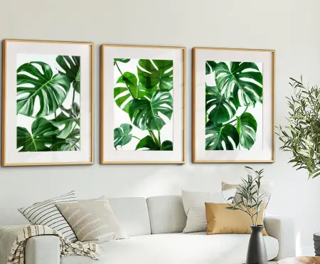 Monstera Tropical Trypich Art 1 on canvas — large-format, multi-panel and hand-stretched