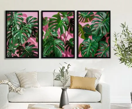 panoramic split canvas featuring Monstera Tropical Trypich Art 2 — panoramic multi-panel canvas