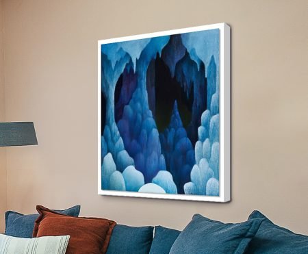 Grotto by Nicolas Party layered blue cavern forms with dark voids, contemporary abstract