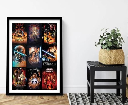 Star Wars prequels montage framed print of nine posters from Episodes I to III