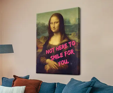 Mona Lisa motivational office canvas print on pink lounge wall