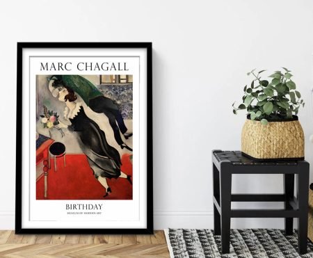 Marc Chagall Birthday MoMA modern art poster in a styled hallway