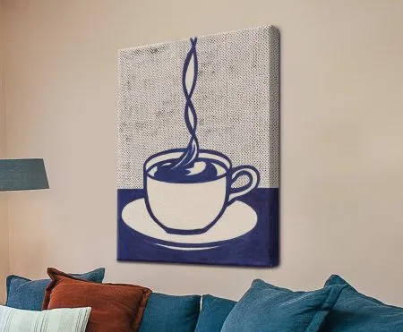 Cup of Coffee by Roy Lichtenstein, bold Pop-art coffee cup in flat primary colour and Ben-Day dots
