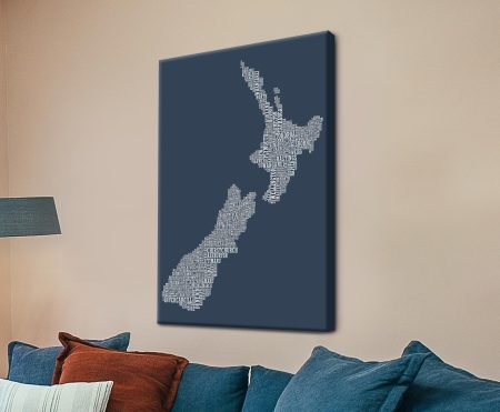Typographic Map of New Zealand on Canvas