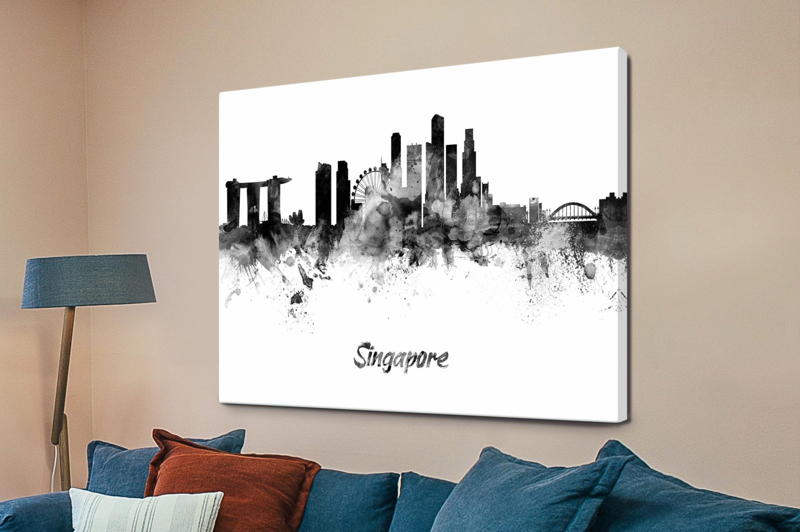 Singapore skyline with text art, sleek city silhouette paired with clean typographic labelling
