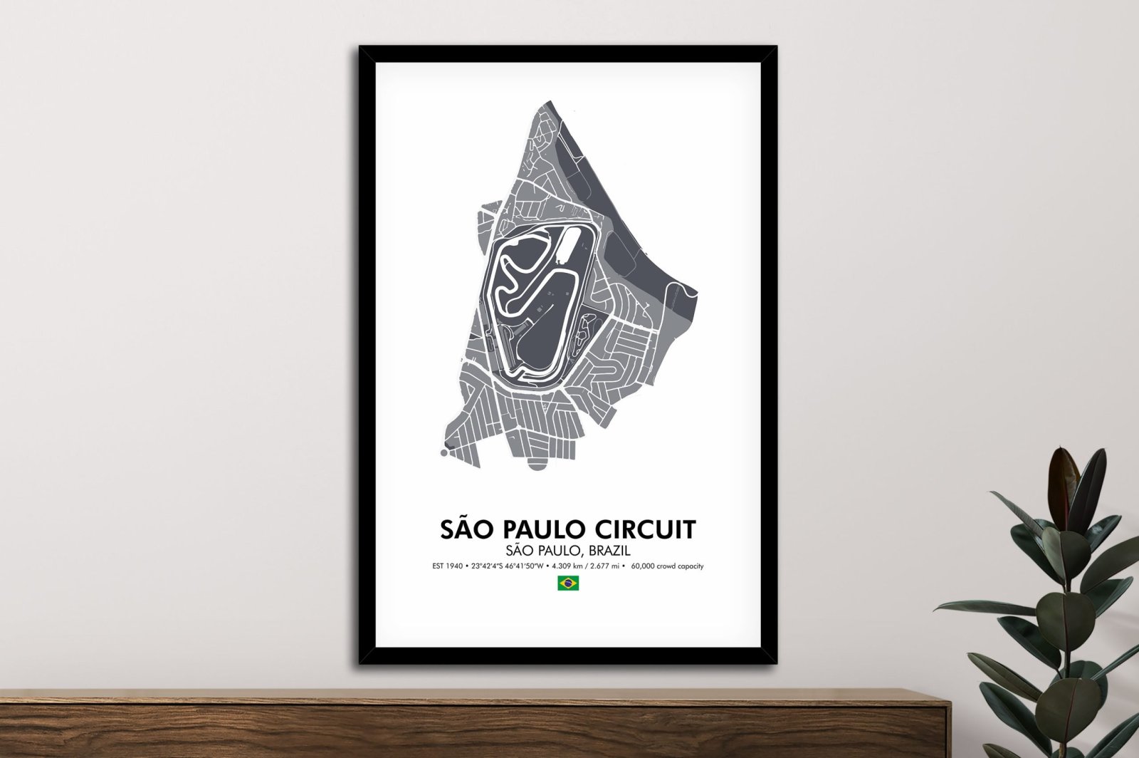 Sao Paulo Brazil F1 circuit canvas, precise racetrack outline in a modern graphic style