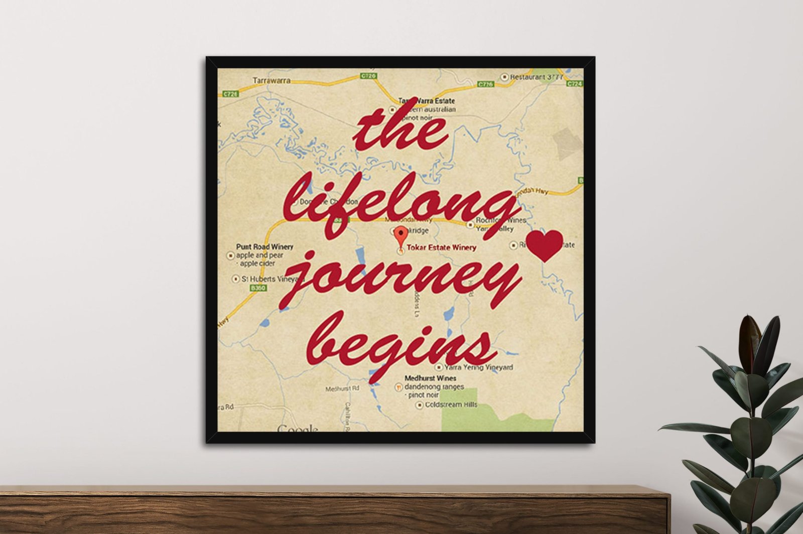 The Lifelong Journey Begins personalised map marking a shared start