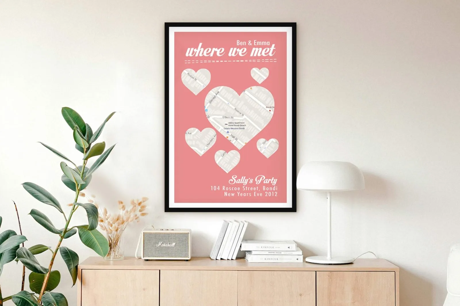 Where We Met heart-shaped personalised map marking a special place