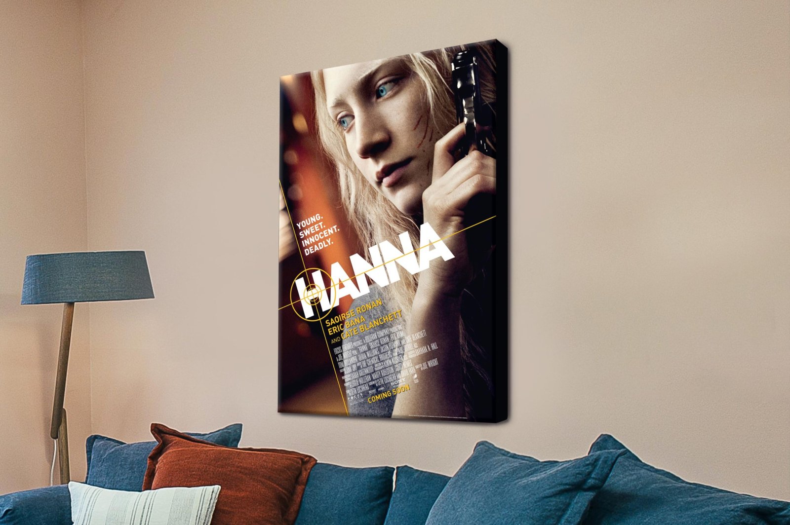 From the movie poster, Two stylised figures watching a large setting sun over water canvas print showing Minimalist graphic