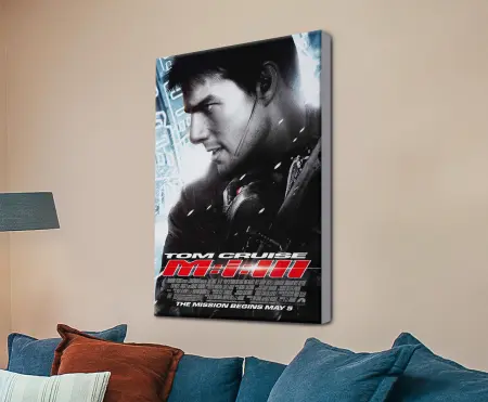 Mission Impossible III poster in cool dark tones, a sleek action-thriller cinema print.