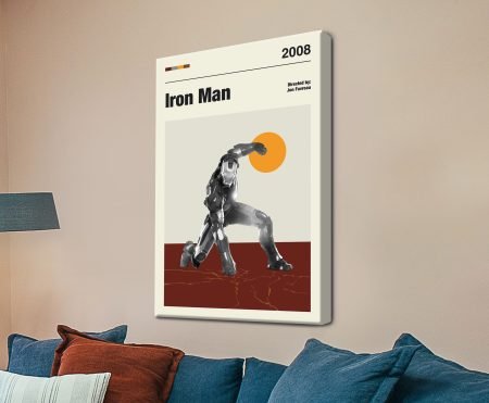 Iron man minimalist movie poster canvas scaled fine art print - serene piece in Black, white, yellow