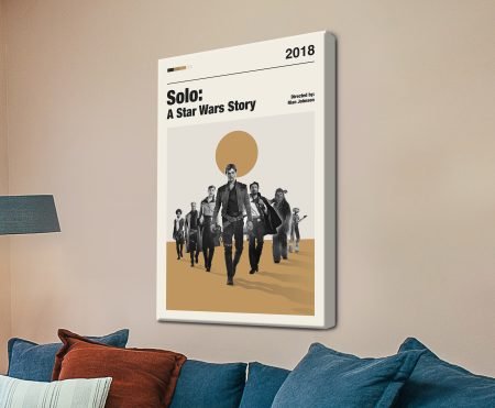 Symmetrical study of Solo A Star Wars Story minimalist movie poster canvas scaled, rendered as framed print in Dark, rich earth