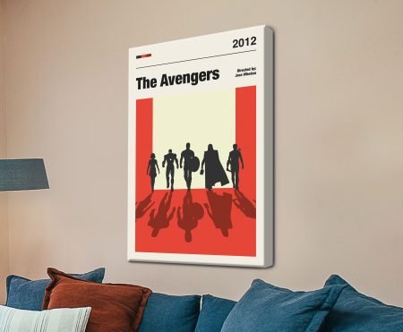 Bold The Avengers minimalist movie poster canvas scaled, art print with Digital fantasy illustration, comic art in Dark blues and