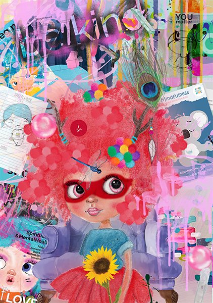 Canvas print of a Be Kind warrior girl collage, bold positive mood for a Perth living room