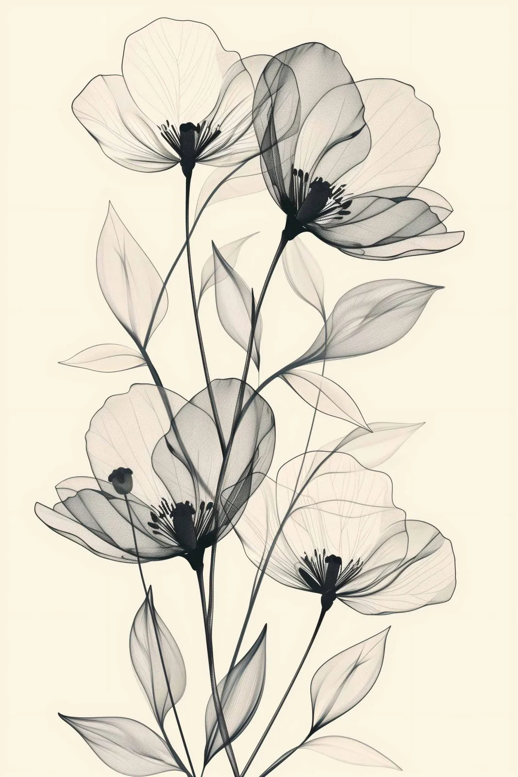 Delicate botanical line art multi-panel canvas print for Australian homes