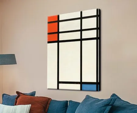 Canvas print of Composition with Red and Blue by Piet Mondrian, bold primary blocks for a modern Perth interior