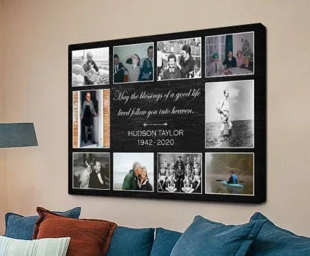 Canvas print of a personalised funeral photo collage for a Perth home