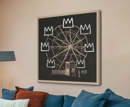 Banksy Banksquiat artwork of Basquiat's crowned figure being searched by police