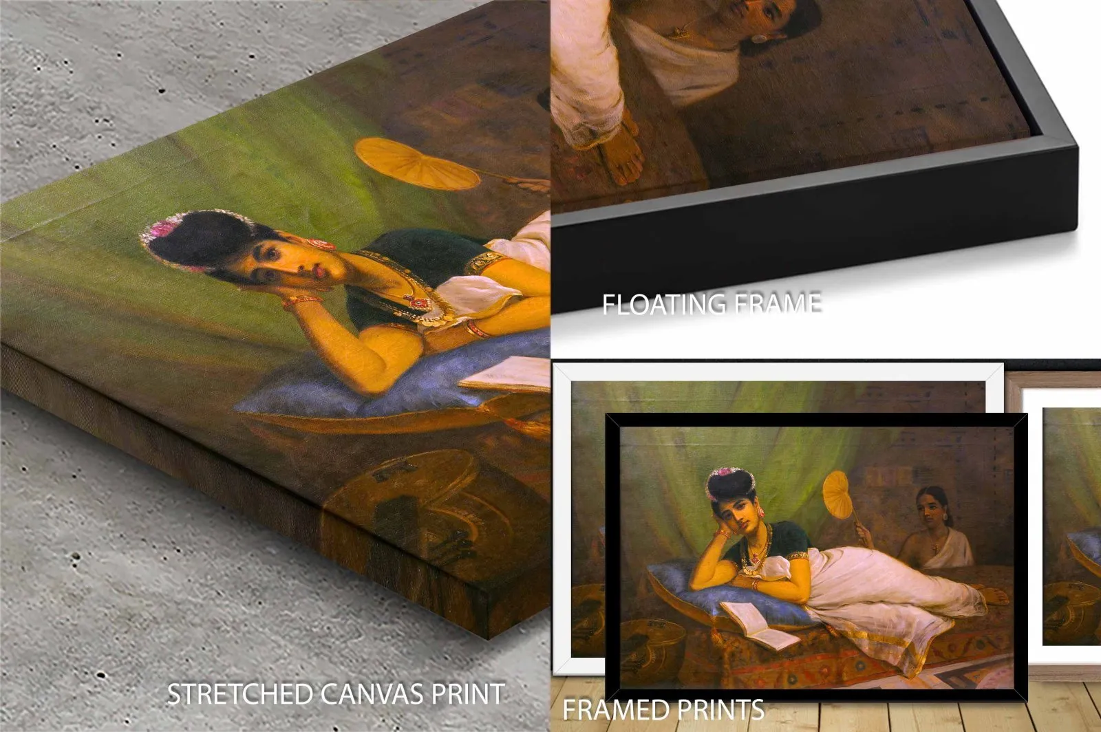 Fine art print of Reclining Woman by Raja Ravi Varma, rich palette for a Perth study