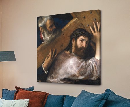 Canvas print of Christ Carrying the Cross by Titian, warm shadowed tones for a WA room