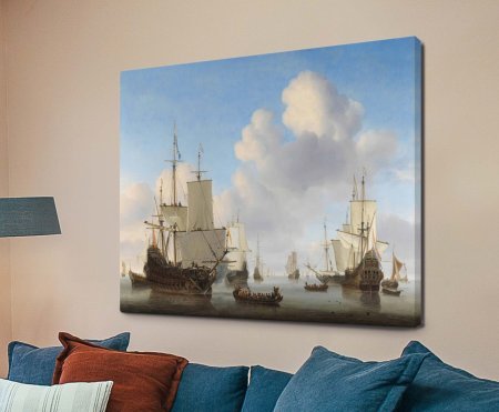 Framed wall art of Dutch Men o War in a Calm by Willem van de Velde
