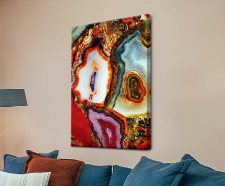 Soft rose and slate agate abstract, Agate 9 by Elena Kulikova on gallery-wrap canvas, calming for a WA lounge.