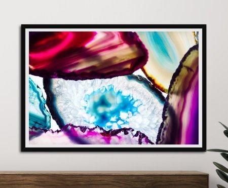 Crystals 5 by Elena Kulikova as framed wall art, glowing pink mineral facets suited to a Perth lounge.