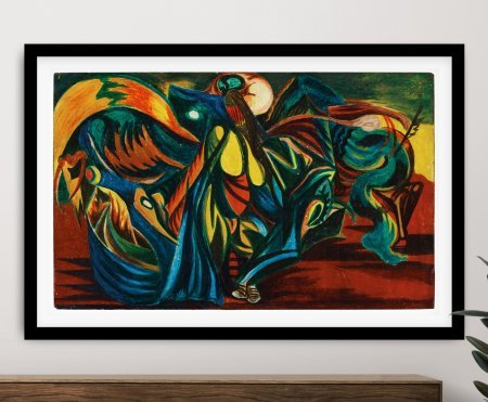 Floating oval shapes drifting across an abstract art print in soft balanced arrangement
