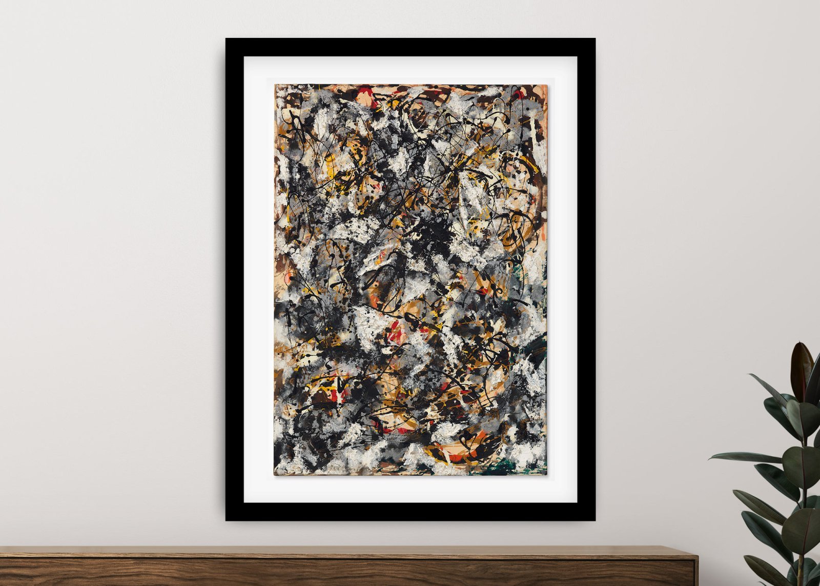 framed print of Composition with Red Strokes