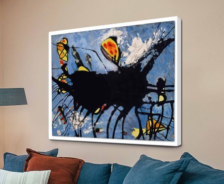 Dense black poured shape by Pollock, an inky abstract poster print for a modern room