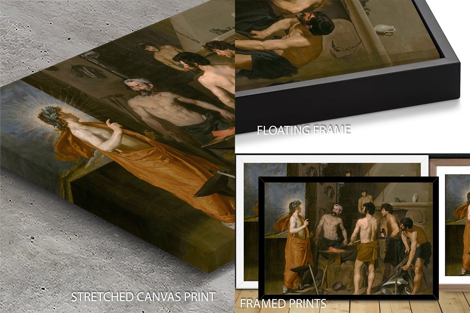 close-up detail print-quality view of The Forge of Vulcan by Velázquez