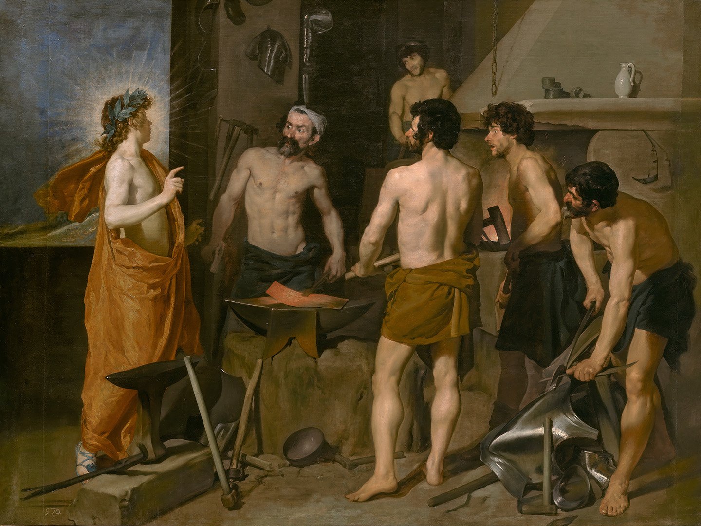 The Forge of Vulcan by Velázquez print styled in a Perth room setting