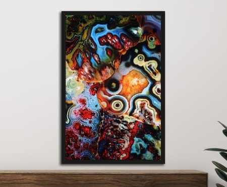 Agate 2 by Elena Kulikova as framed wall art, luminous stone rings in deep blues, suits a Perth bedroom.