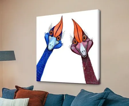 stretched canvas print of Curious Cassowaries by Linda Callaghan