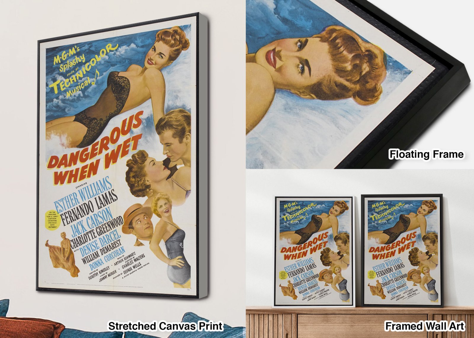 close-up detail print-quality view of the Dangerous When Wet Movie Poster