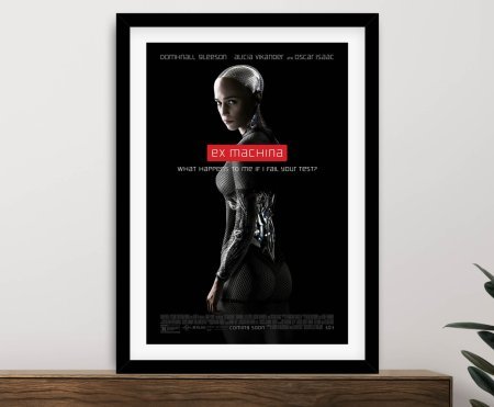 Framed print of Ex Machina, sleek clinical blue-grey and steel mood, ideal for a WA home office or study.