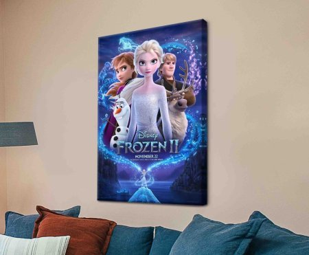 Stretched canvas of Frozen II, rich amber and teal palette, suited to a Perth child's bedroom.