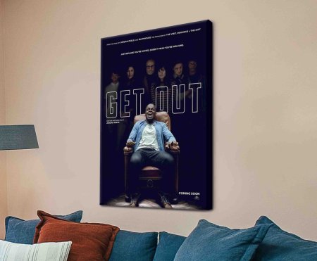 Stretched canvas of Get Out, chilling psychological reds and shadow, suited to a Perth media room.